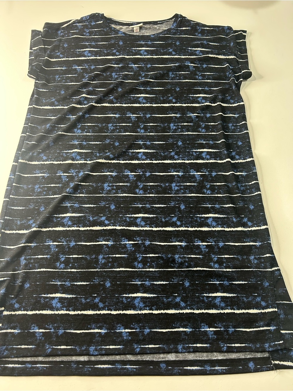LuLaRoe Black, Blue & White Striped Midi Dress